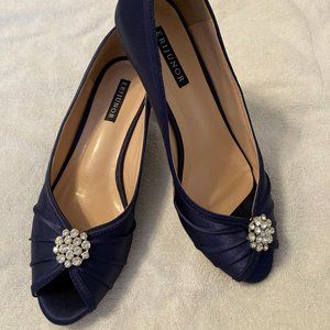Formal Shoes  Navy blue satin wedges.  Worn once!!